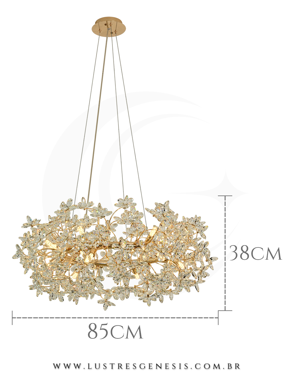 Lustre Pendente Cristal Redondo DCD06247 Dourado G9 85x38cm, Mesa Sala de Jantar, Sala de Estar, Quarto Casal, Sala de Jantar